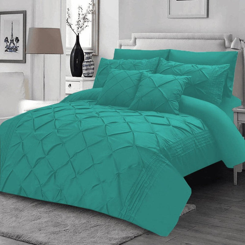 8Pcs Pintuck Duvet Set With Pleats Ocean Blue SC