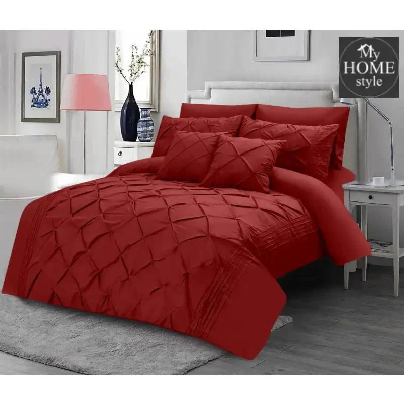 8Pcs Pintuck Duvet Set With Pleats Red