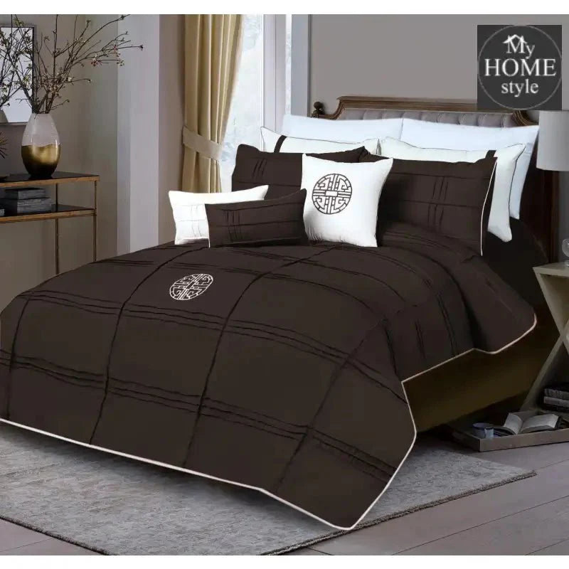 9 Pc's Pleated Embroidered & Corded Duvet Brown