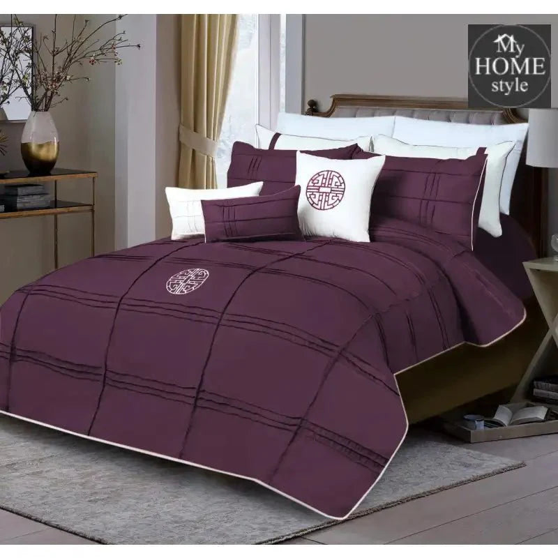 9 Pc's Pleated Embroidered & Corded Duvet Purple