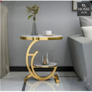 Bedside End Table for Laptop Books Coffee, 2-Tier Accent Side Round Tables with Storage Shelf and Foot Pads -1262