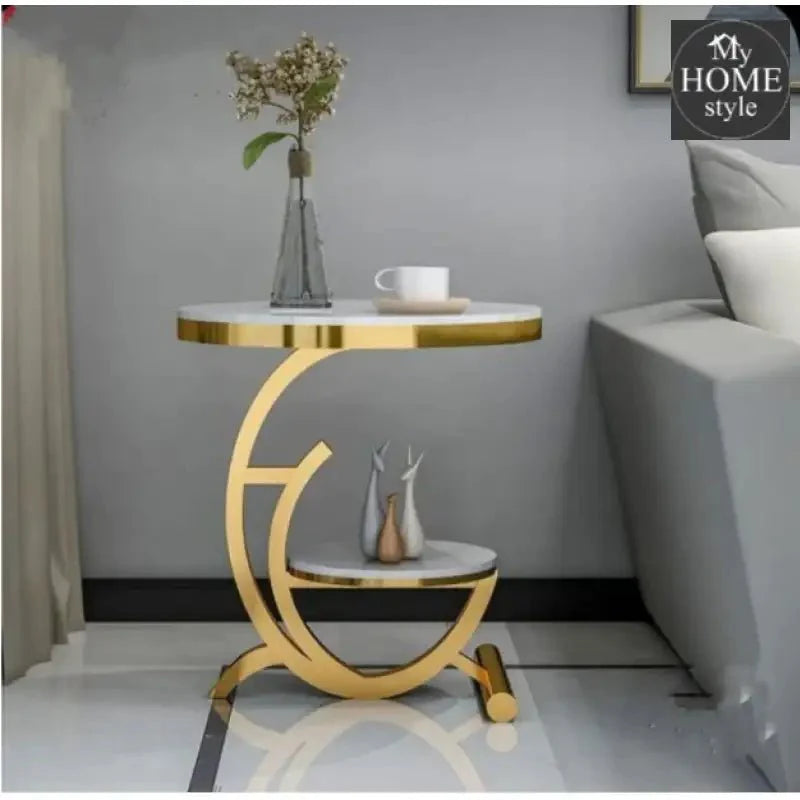 Bedside End Table for Laptop Books Coffee, 2-Tier Accent Side Round Tables with Storage Shelf and Foot Pads -1262