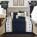 Beige And Navy Embroided Pintuck Duvet Set