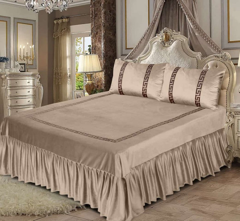 BEIGE VELVET BEDSHEET SET - 5 PCS
