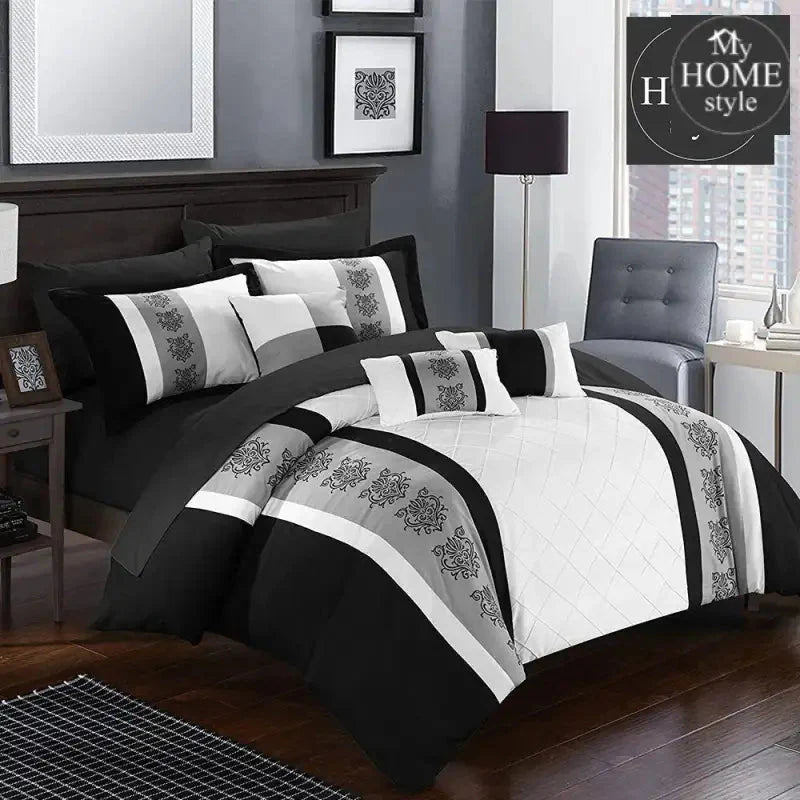 Black and White Embroided Pleated Duvet Set