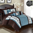 Brown And Blue Embroided Pleated Duvet Set