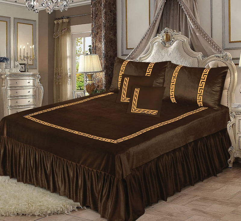 CHOCOLATE BROWN VELVET BEDSHEET SET - 5 PCS