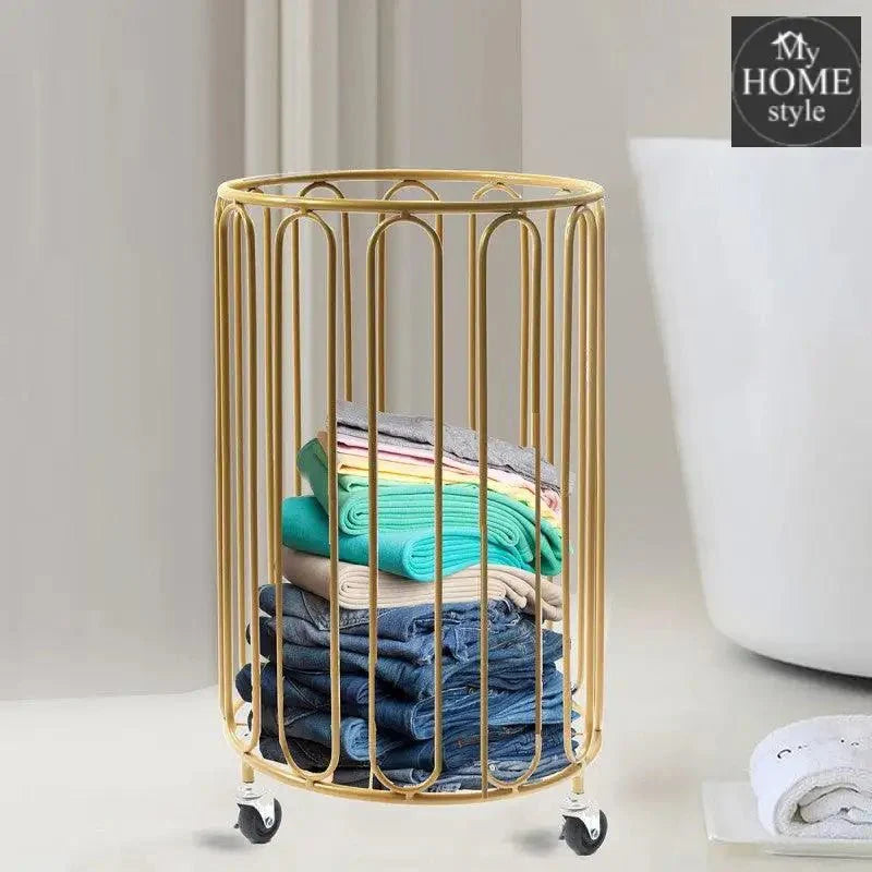 Electroplated Modern Round Metal Laundry Basket With Wheels