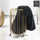 Electroplated Modern Round Metal Laundry Basket With Wheels