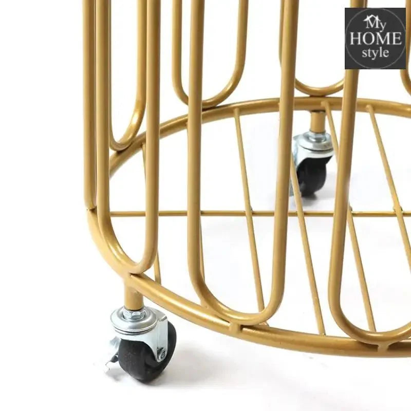 Electroplated Modern Round Metal Laundry Basket With Wheels