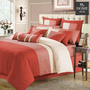 Embellish Horizontal Pleats Duvet Set-Coral&Peach
