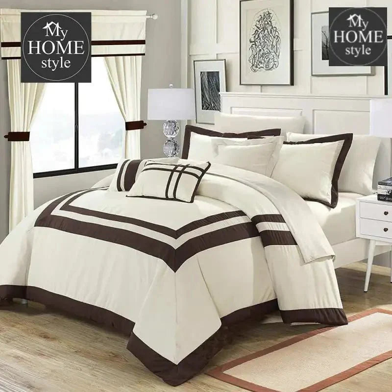 Embellish Patch Pleated Duvet Set - Cream & Brown