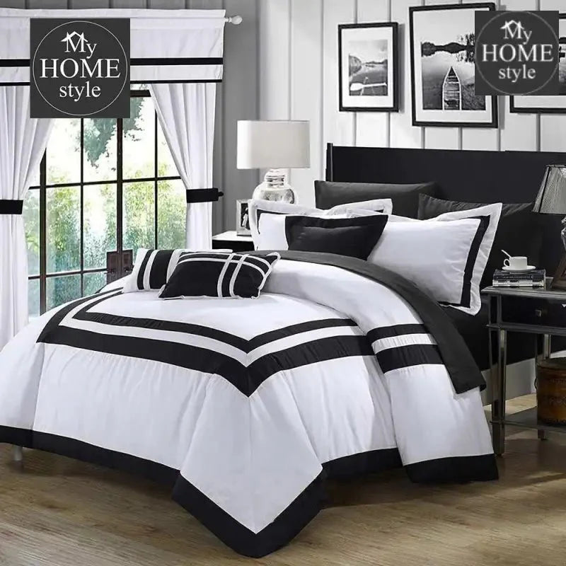 Embellish Patch Pleated Duvet Set - White And Black