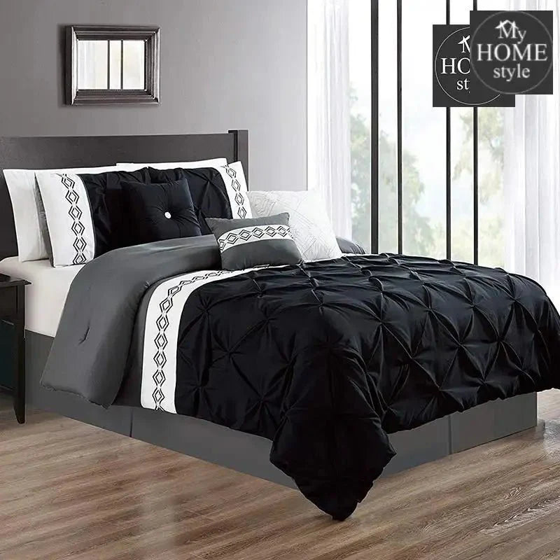 Embroidered Pintuck Duvet 8 pieces Black