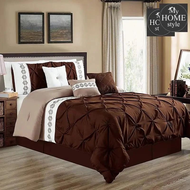 Embroidered Pintuck Duvet 8 pieces Brown