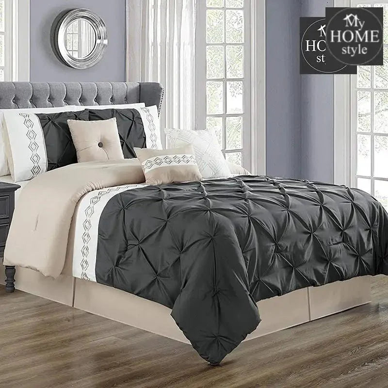 Embroidered Pintuck Duvet 8 pieces Grey