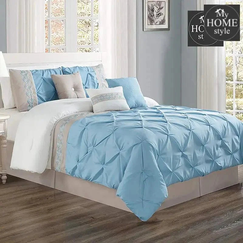 Embroidered Pintuck Duvet 8 pieces Sky