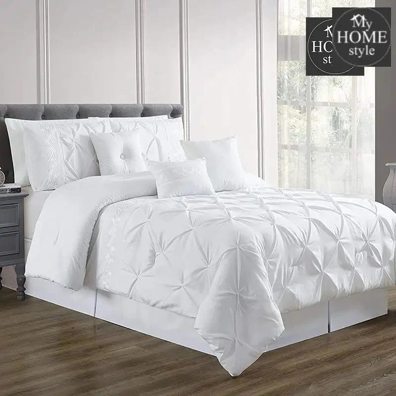 Embroidered Pintuck Duvet 8 pieces White