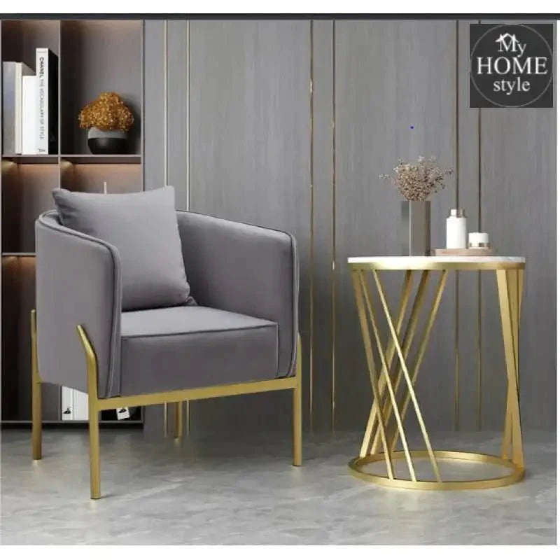 Gray Velvet Accent Chair Modern Upholstered Arm Chair with Gold Legs Pillow Included - 1322