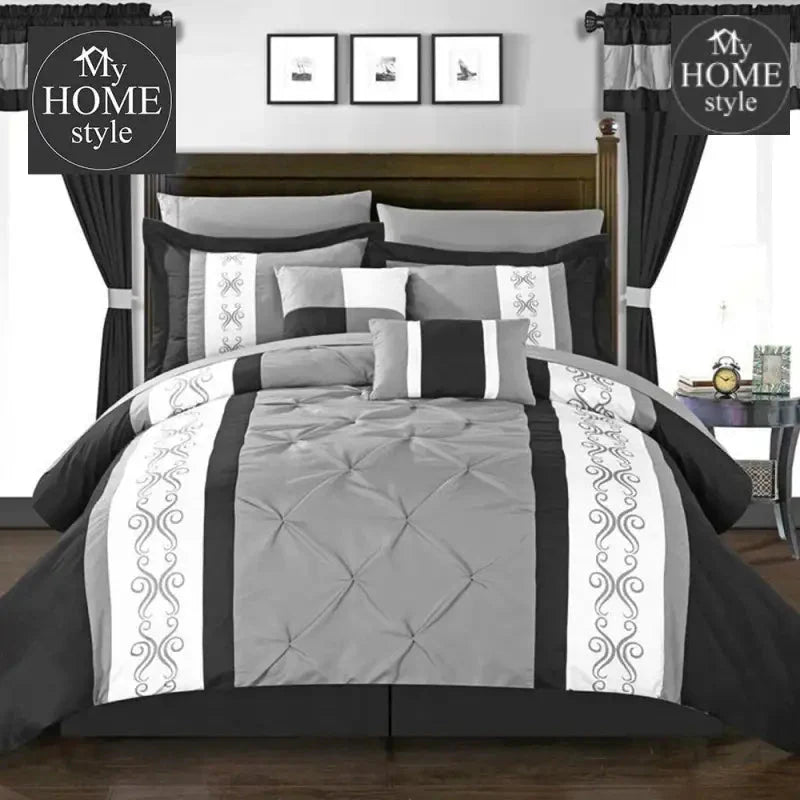 Grey And Black Embroided Pintuck Duvet Set