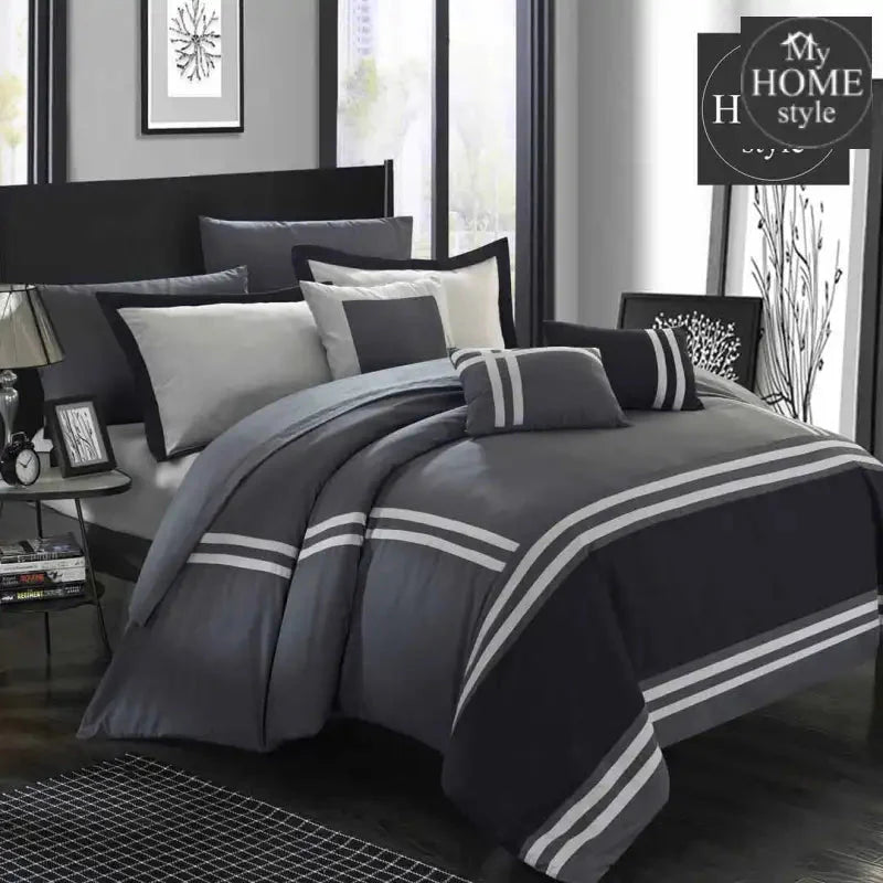 grey & Black Stripe Border 8 Piece Set