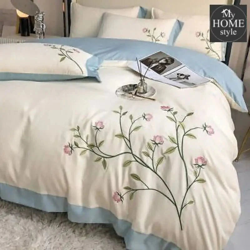 Jamche Luxury Embroidered Flower 6 Pc's Duvet Set