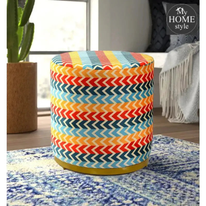 Large Pouffe Printed Velvet Stool With Steel Frame -1199
