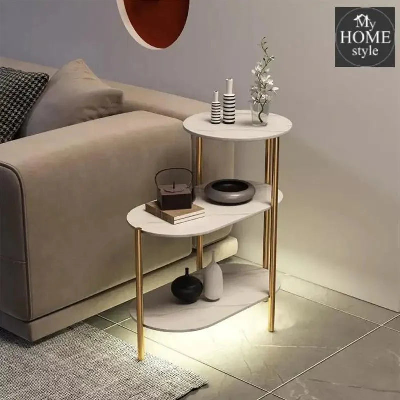 Luxury 3 Layer Living Room Side Table with Gold Metal Frame