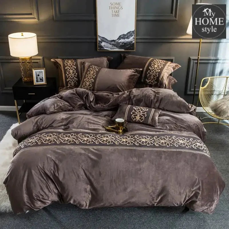 LUXURY EMBROIDERED VELVET DUVET BROWN