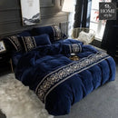 LUXURY EMBROIDERED VELVET DUVET NAVY BLUE