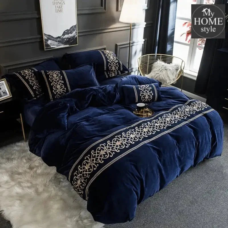 LUXURY EMBROIDERED VELVET DUVET NAVY BLUE