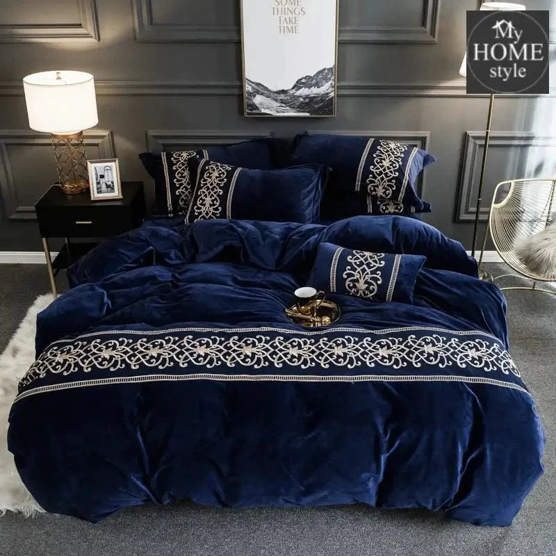 LUXURY EMBROIDERED VELVET DUVET NAVY BLUE
