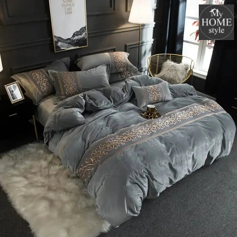 LUXURY EMBROIDERED VELVET DUVET SILVER GREY