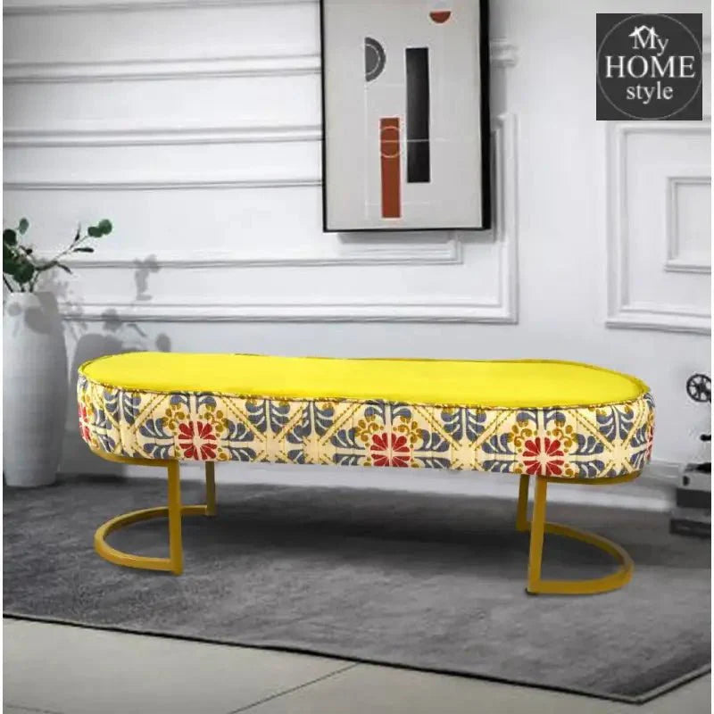 Luxury Printed Velvet Wooden stool 3 Seater With Steel Stand -1208