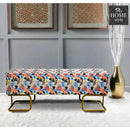 Luxury Printed Velvet Wooden stool 3 Seater With Steel Stand -1209
