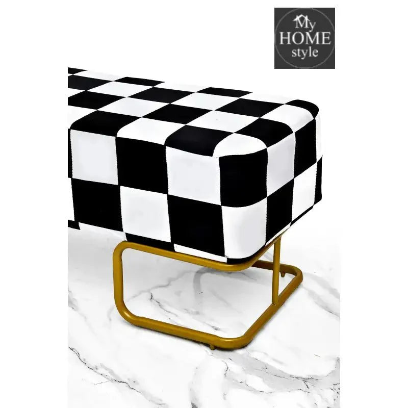 Luxury Printed Velvet Wooden stool 3 Seater With Steel Stand -1255