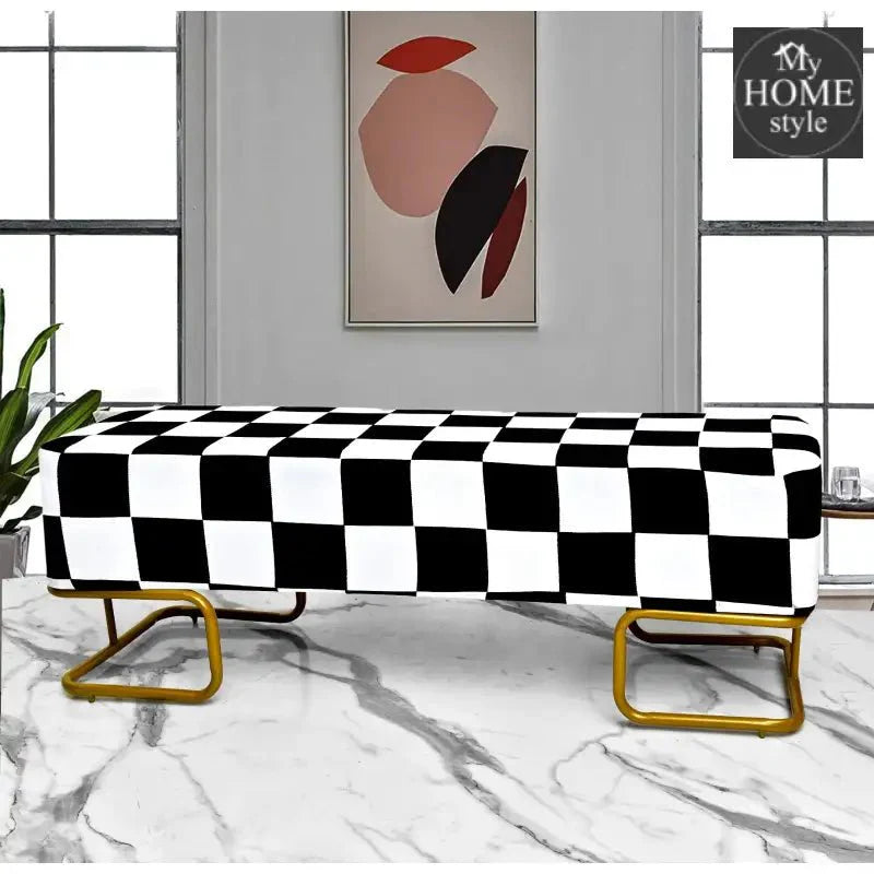 Luxury Printed Velvet Wooden stool 3 Seater With Steel Stand -1255