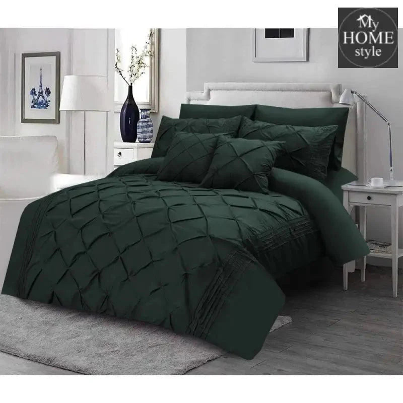 Luxury Pintuck & Pleated Duvet Set Dark Green