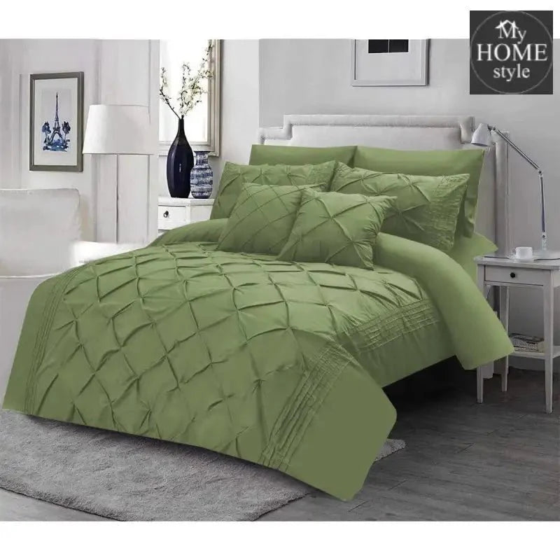 Luxury Pintuck & Pleated Duvet Set Olive Green