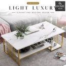 Luxury Two Layer Living Room Center Table with Gold Metal Frame