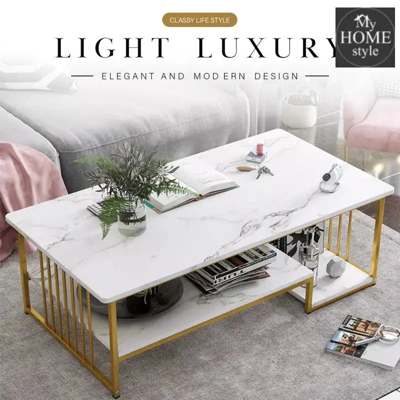 Luxury Two Layer Living Room Center Table with Gold Metal Frame