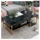 Luxury Two Layer Living Room Center Table with Gold Metal Frame