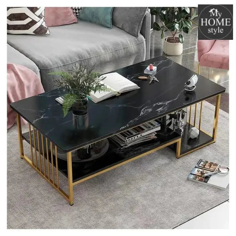 Luxury Two Layer Living Room Center Table with Gold Metal Frame