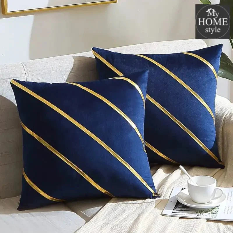 LUXURY VELVET CUSHION COVERS BLUE WITH GOLD.