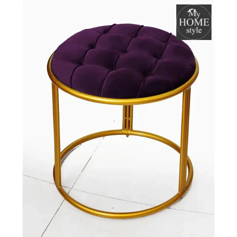 Luxury Velvet Round Stool With Steel Stand -892