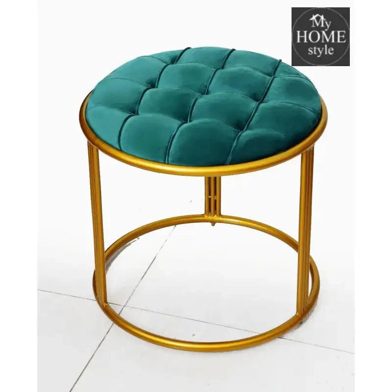 Luxury Velvet Round Stool With Steel Stand -896