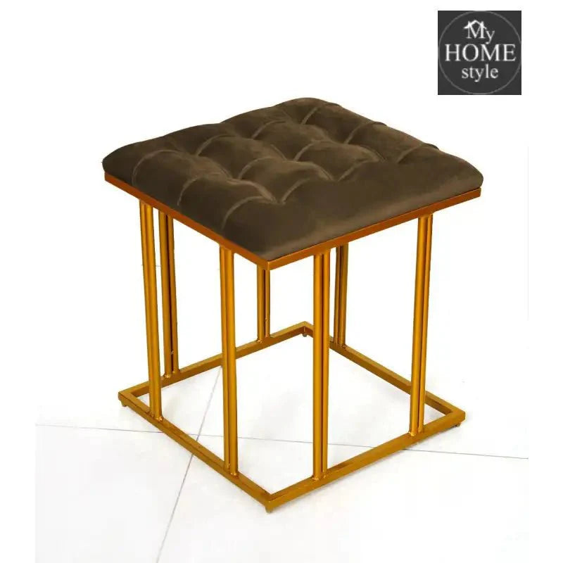 Luxury Velvet Square Stool With Steel Stand -909