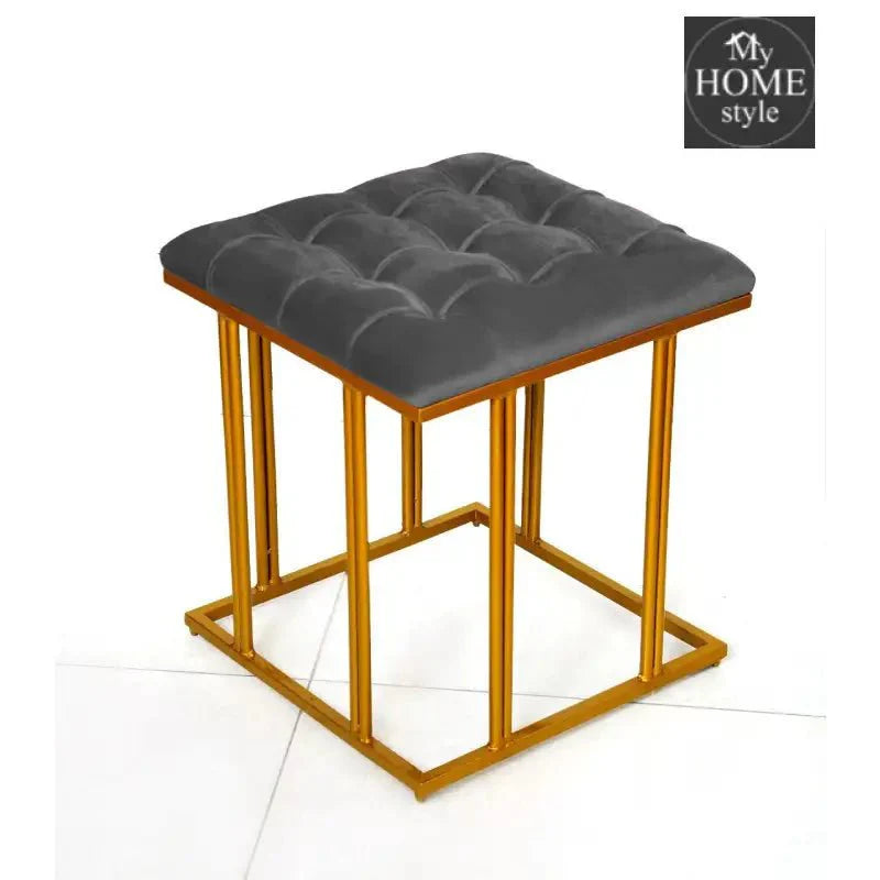 Luxury Velvet Square Stool With Steel Stand -910