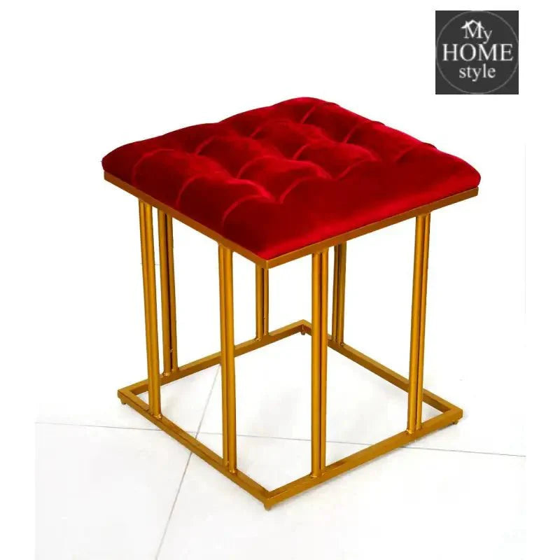 Luxury Velvet Square Stool With Steel Stand -911