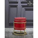 Luxury Wooden Round stool Embroidered With Steel Stand -1156